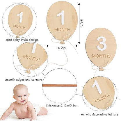 Balloon First Year Milestone Wooden Board-Newborn Monthly Announcement