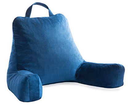 Linenspa Backrest Reading Pillow with Arms — Shredded Foam - color: Navy, size: Standard without Neck Support