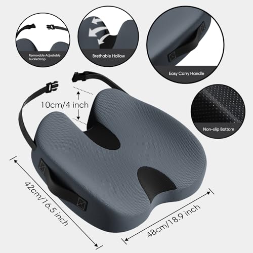 Memory Foam Seat Cushion for Tailbone Pain Relief, Sciatica, Office - color: Gray+black