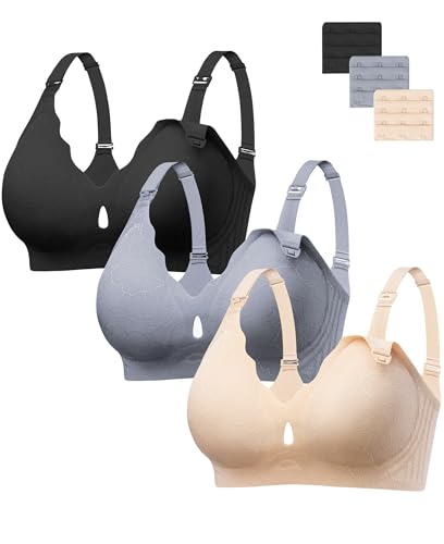 HBselect Nursing Bras for Breastfeeding 3 Pack Women Maternity Jelly Bras - color: 3pack(black/Grey Blue/Nude), size: Medium