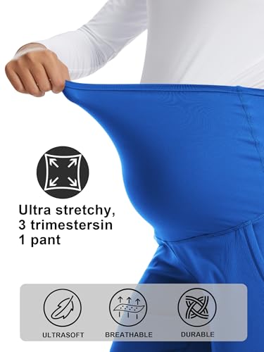 Women's Maternity Scrub Pants with 6 Pockets & 4-Way Stretch - color: Royal Blue, size: Large