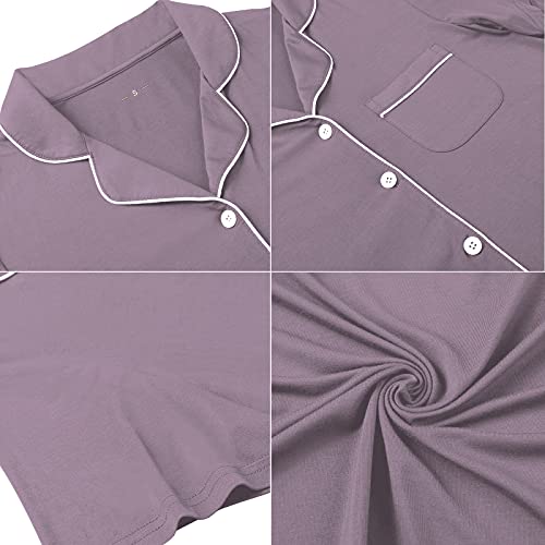 Senert Nightgowns for Women Button Down Sleeve Sleep Shirt Night Gowns - color: Violet, size: Medium