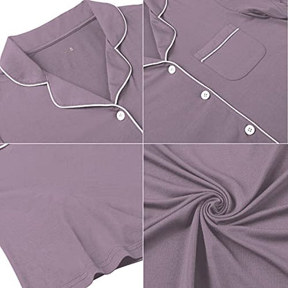 Senert Nightgowns for Women Button Down Sleeve Sleep Shirt Night Gowns - color: Violet, size: Medium