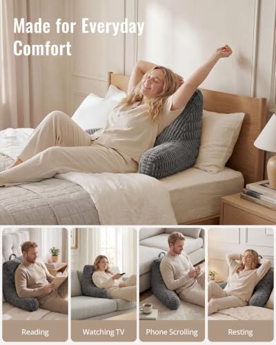 Blissful Diary Reading Pillow for Bed, Back Pillow Sitting Up, Dark Gray - color: Textured Dark Gray, size: Large(20inch)