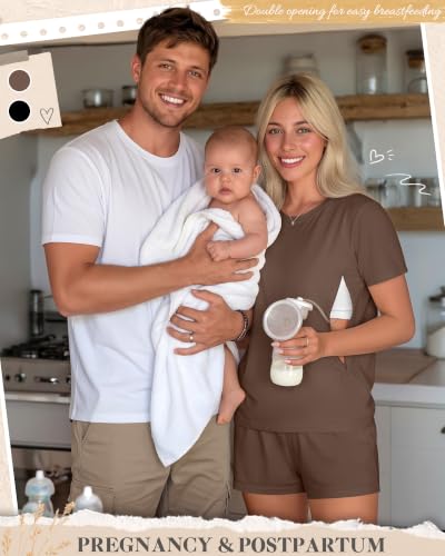 Riyiper 2 Packs Women's Nursing Pajamas Set - color: Coffee, Black, size: Small