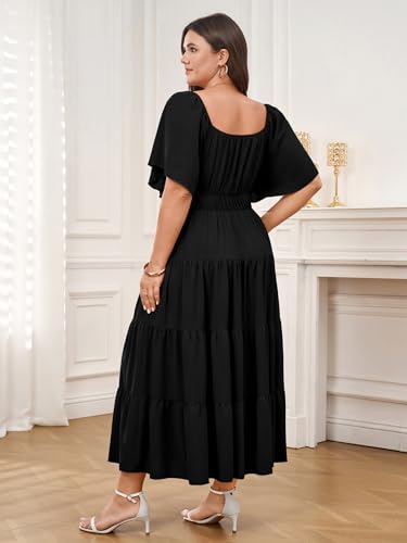 Plus Size Casual Summer Boho Maxi Long Dresses for Curvy Women - color: Black, size: X-Large Plus