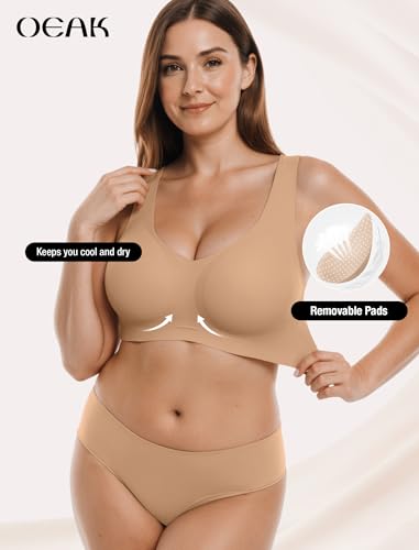 OEAK Women Wireless Jelly Bras Pull on Full Coverage Tshirt Bra - color: Sand, size: XX-Large