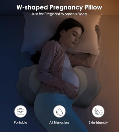 DONAMA Memory Foam Pregnancy Pillow for Sleeping, Cooling Maternity Pillow - color: White and Grey
