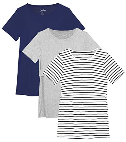Sosolism Women’s Maternity Nursing Tops Breastfeeding 3-Pack S-XXL - color: Navy/Grey/Striped, size: X-Large