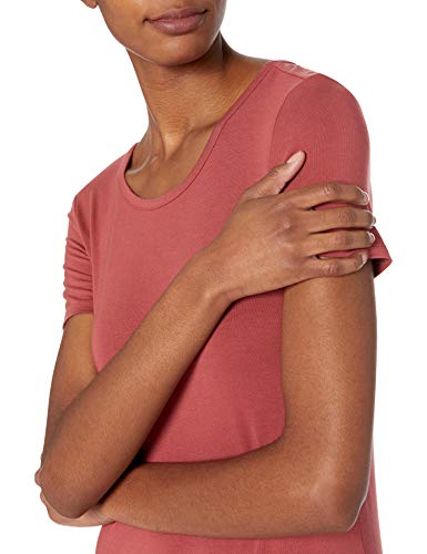 Amazon Essentials Women's Jersey Standard-Fit Short-Sleeve Crewneck Side Slit Maxi Dress - color: Brick Red, size: Small
