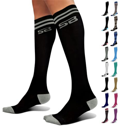 SB SOX Compression Socks for Men & Women (20-30mmHg) - color: Two Stripes (Black/Gray), size: Small