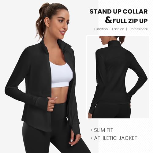 Women's Athletic Jackets Lightweight Workout Jackets Zip Up Running Jackets - color: Black, size: Small