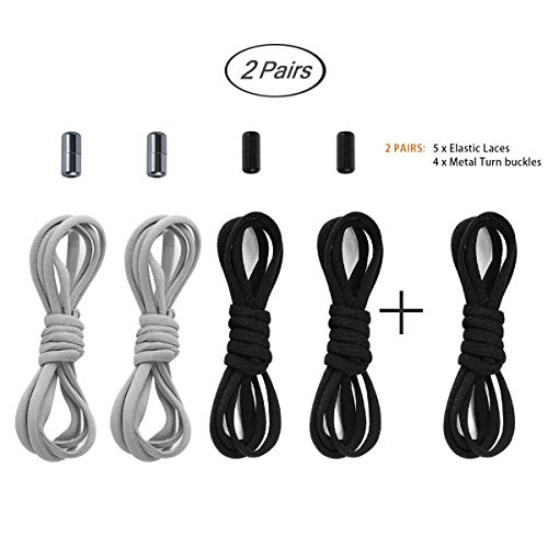 anan520 Elastic No Tie Shoe Laces For Adults,Kids,Elderly,System With Elastic Shoe Laces(2 Pairs) - color: Black-gray