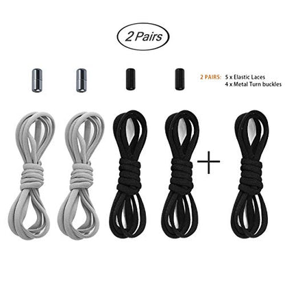 anan520 Elastic No Tie Shoe Laces For Adults,Kids,Elderly,System With Elastic Shoe Laces(2 Pairs) - color: Black-gray