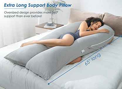 QUEEN ROSE 65 Inch Cooling U Shaped Pregnancy Pillow, Maternity Body Pillow - color: Grey Cooling