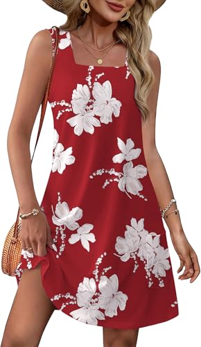 OFEEFAN Womens Square Neck Tank Dresses 2026 Summer Spring Loose Swing Sundresses with Pockets Plain/Print - color: Print 04, size: X-Large