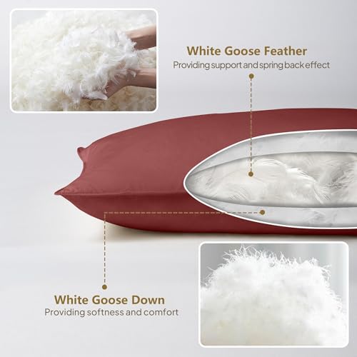 Goose Down Body Pillow for Adults, Burgundy, 20"x54" - color: Burgundy, size: 20"x54"