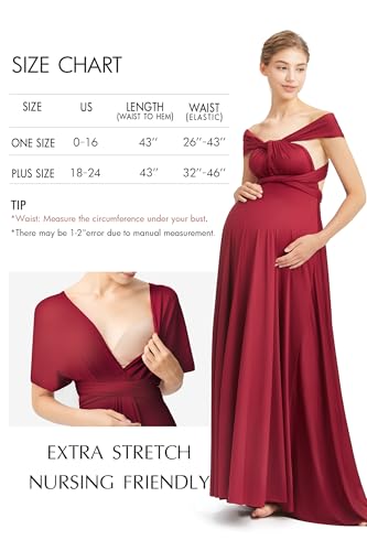 72styles Maternity Multi-Way Wrap Infinity Maxi Dress for Baby Shower - color: Burgundy, size: One Size Plus