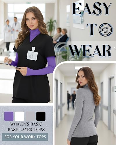 4 Pack Women's Underscrub Shirts - color: Black, Light Gray, White, Purple, size: Medium