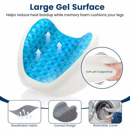 Knee Pillow for Side Sleepers Hip Pain, Gel Memory Foam, Grey - color: Grey