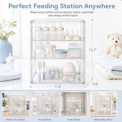YESGIRL Clear Acrylic Baby Bottle Storage Organizer for Countertop Cabinet