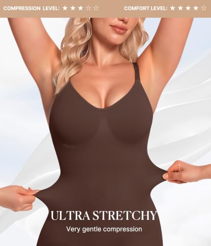 BRABIC Bodysuits for Women Seamless Shapewear Tummy Control Body Shaper - color: Chocolate Brown, size: Medium