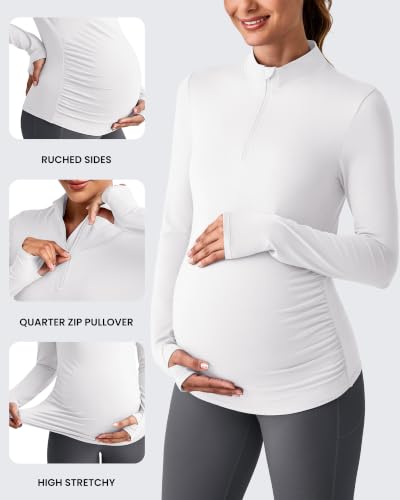 G4Free Lightbreeze Maternity Shirts Long Sleeve Quarter Zip Pregnancy Top - color: White, size: Small