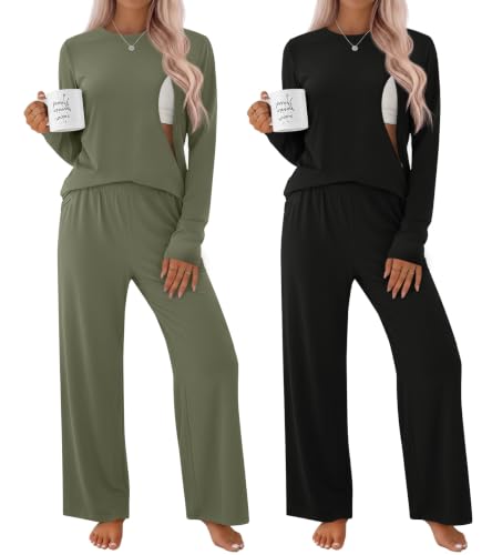 2 Pack Maternity Nursing Pajamas Set - color: Army Green, Black, size: XX-Large