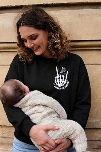 Women's Maternity Nursing Sweatshirt with Double Zipper for Breastfeeding - color: Flower-black, size: Large