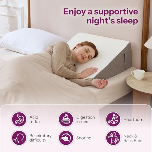 Wedge Pillow with Foam Top for Sleeping,Reading and Rest, 8 Inch Elevated Support Triangle Bed Pillow for Legs and Back Support with Washable Cover - size: 25 x 24 x 8 inches (Pack of 1)