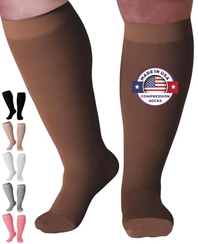 Mojo Compression Socks Women Knee High Stockings 20-30mmHg, Brown Large - color: Brown, size: Large