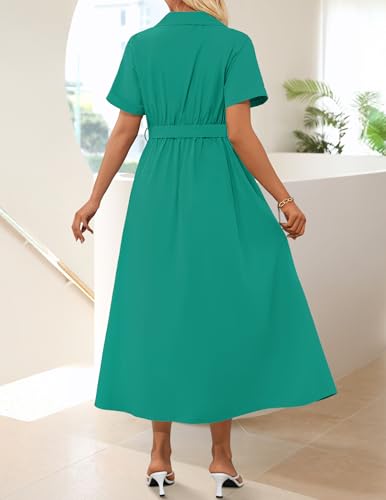 ZESICA Women's Summer Button Down Short Sleeve Midi Dress - color: Green, size: Small
