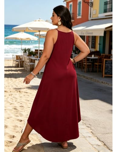 POGTMM Womens Plus Size Dress Boho Sleeveless Maxi Long Halter Sundress - color: Wine Red, size: XX-Large