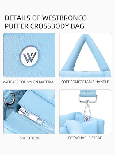 WESTBRONCO Small Puffer Tote Bag for Women Quilted Crossbody Bags - color: Medium-blue