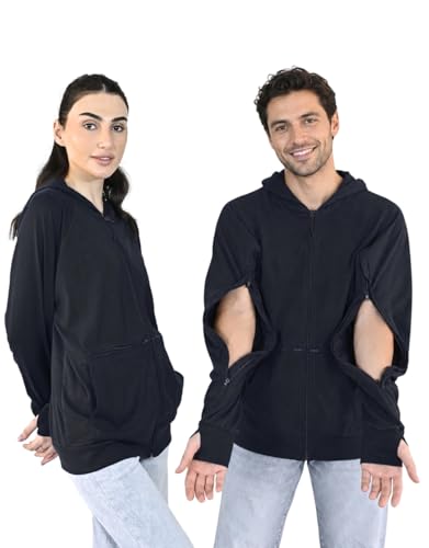 Inspired Comforts Unisex Dialysis & IV Access Hoodie – Dual Arm Zippers, Thumbhole Sleeves & Pockets - color: Black, size: Small