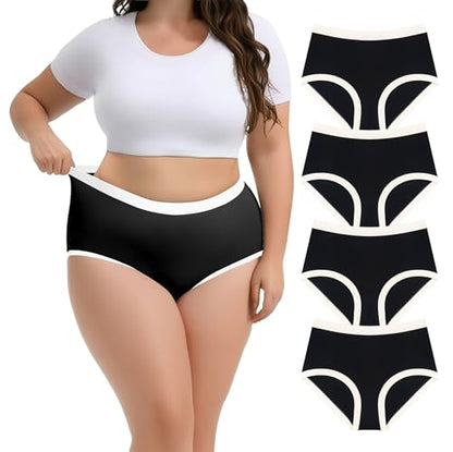 Lastshe Womens Plus Size Seamless Underwear High Waisted Ladies Panty Full Coverage Comfortable Briefs 4 Pack - color: 01 Black4 (4 Pack), size: 4X
