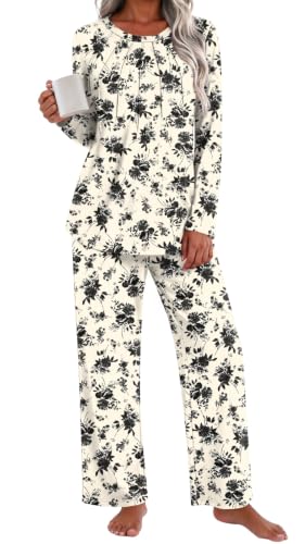 Addtoo Womens Fall Pajama Sets 2026 2 Piece Long Sleeve Soft Loungewear - color: Black Rose, size: Small