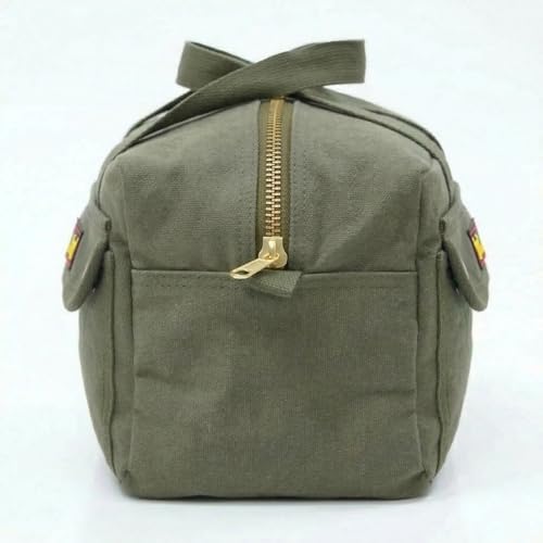 Waxed Canvas Compact Military Duffle Bag, 11 x 7 x 6 In, Water-Resistant - color: Olive Green