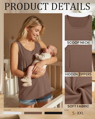 Ficerd 3 Pack Women's Nursing Tank Tops - color: Black, White, Coffee, size: XX-Large