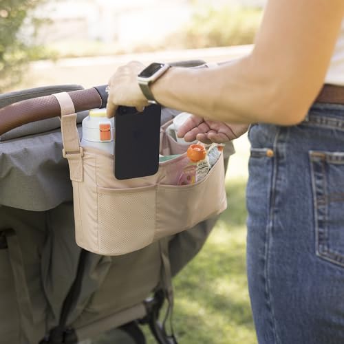 Tiny Twinkle Universal Stroller Organizer with Adjustable Strap | Waterproof Stroller Caddy Fits Baby Jogger, Nuna, Graco, Doona and Bugaboo Strollers (Beige Checkers - color: Beige Checkers, size: CLassic