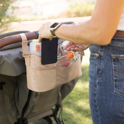 Tiny Twinkle Universal Stroller Organizer with Adjustable Strap | Waterproof Stroller Caddy Fits Baby Jogger, Nuna, Graco, Doona and Bugaboo Strollers (Beige Checkers - color: Beige Checkers, size: CLassic