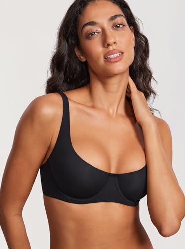 DOBREVA Women's Unlined Balconette Bra Scoop Neck - color: Black, size: 34A