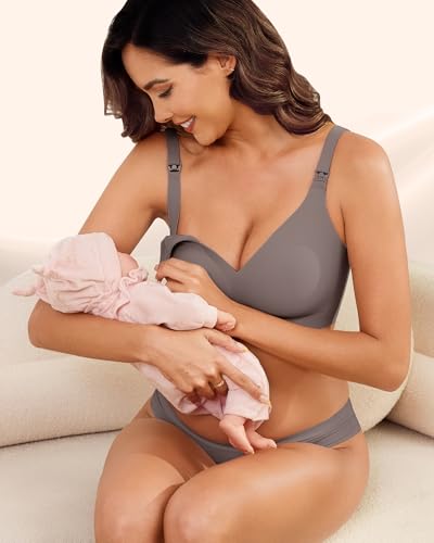 Nursing Bras for Breastfeeding Seamless Maternity Bra for Pregnancy Wireless Bralette with Extra Bra Extender - color: Light Grey