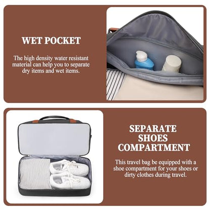 Weekender Bags for Women, Personal Item Travel Bag with Shoes Compartment - color: Black & Brown, size: Medium