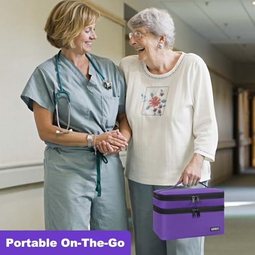 LEFOR·Z Medicine Storage Bag,Double Layers Pill Bottle Organizer Bag Empty - color: Purple