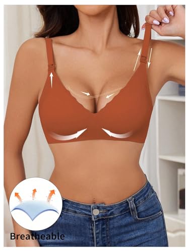 OYOANGLE Women's Maternity Nursing Bra Wireless Push Up Breastfeeding Bras - color: Burnt Orange, size: Large