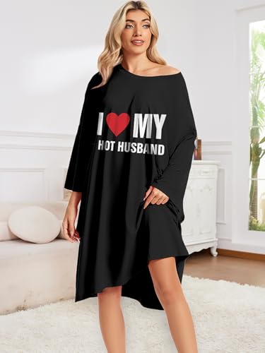 CRIPOM Plus Size Moo Moos for Women Oversized Sleep Shirts with Pockets - color: Black Husband