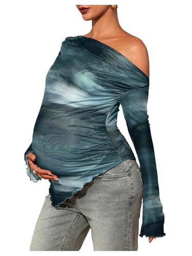 MakeMeChic Women's Maternity Clothes Fall Tie Dye Asymmetrical Blouse Tops - color: Multicolor, size: X-Large