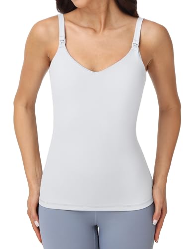 Foucome Nursing Tank Tops with Built in Bra - color: White, size: XX-Large