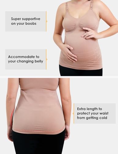 HOFISH Multi‑Pack Maternity Nursing Tank Tops with Clip‑Down Shelf Bra - color: Black/Latte, size: Large
